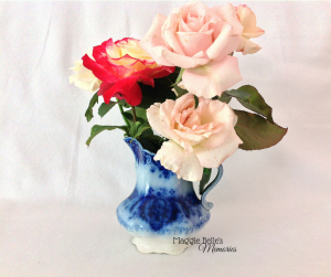 Johnson Brothers Florida Flow Blue jug with Hybrid tea roses